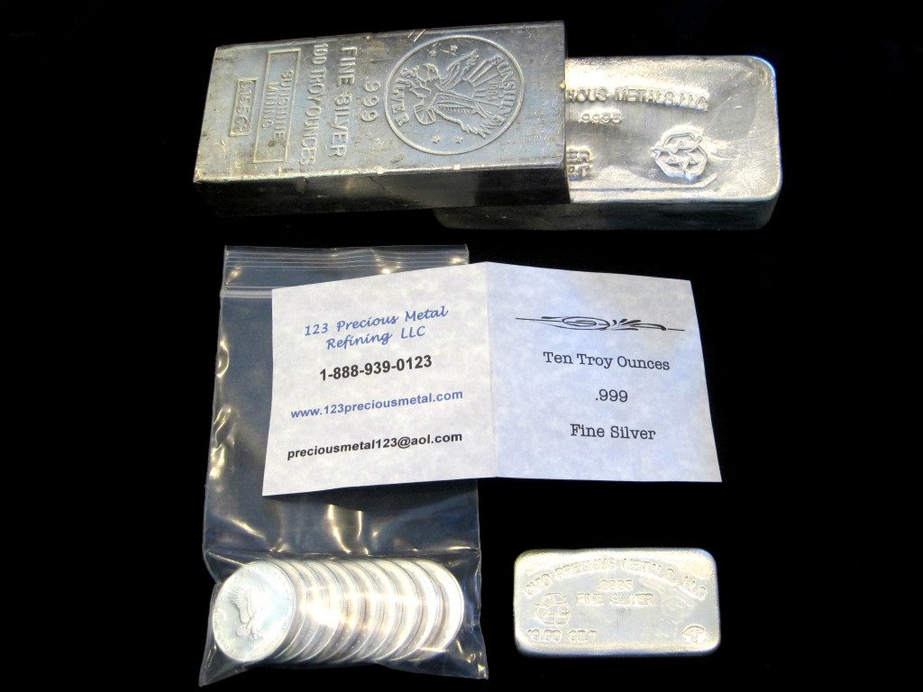 Silver Bullion, 100toz and 10toz silver bars, 1toz silver rounds