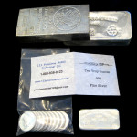 Silver Bullion, 100toz and 10toz silver bars, 1toz silver rounds